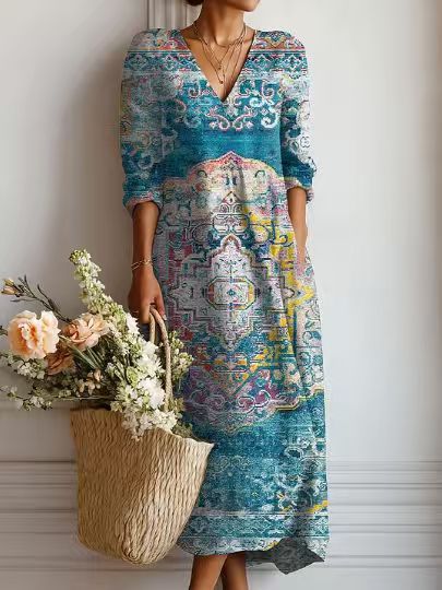 CLAIRE LYON | ROBE MIDI EN LIN FLORAL ANCIEN POUR FEMMES