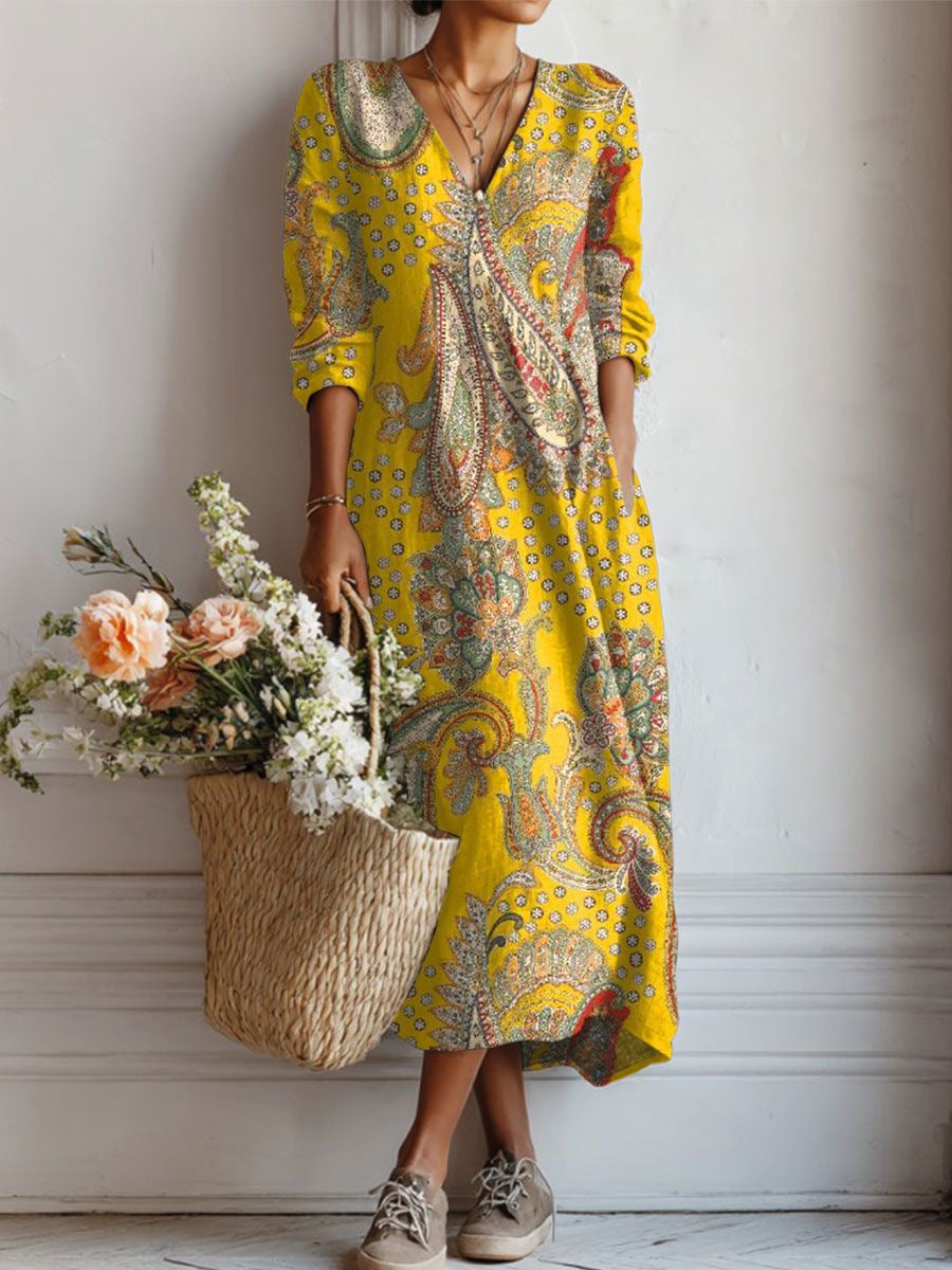 CLAIRE LYON | ROBE MIDI EN LIN FLORAL ANCIEN POUR FEMMES