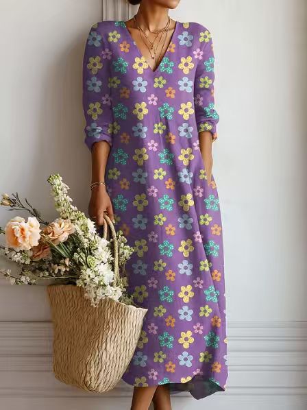 CLAIRE LYON | ROBE MIDI EN LIN FLORAL ANCIEN POUR FEMMES