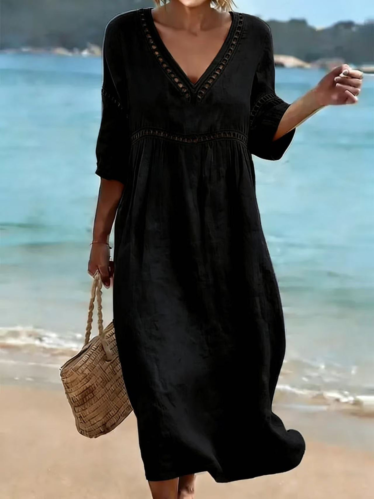 CLAIRE LYON | CHIC ROBE MIDI À COL EN V POUR FEMMES