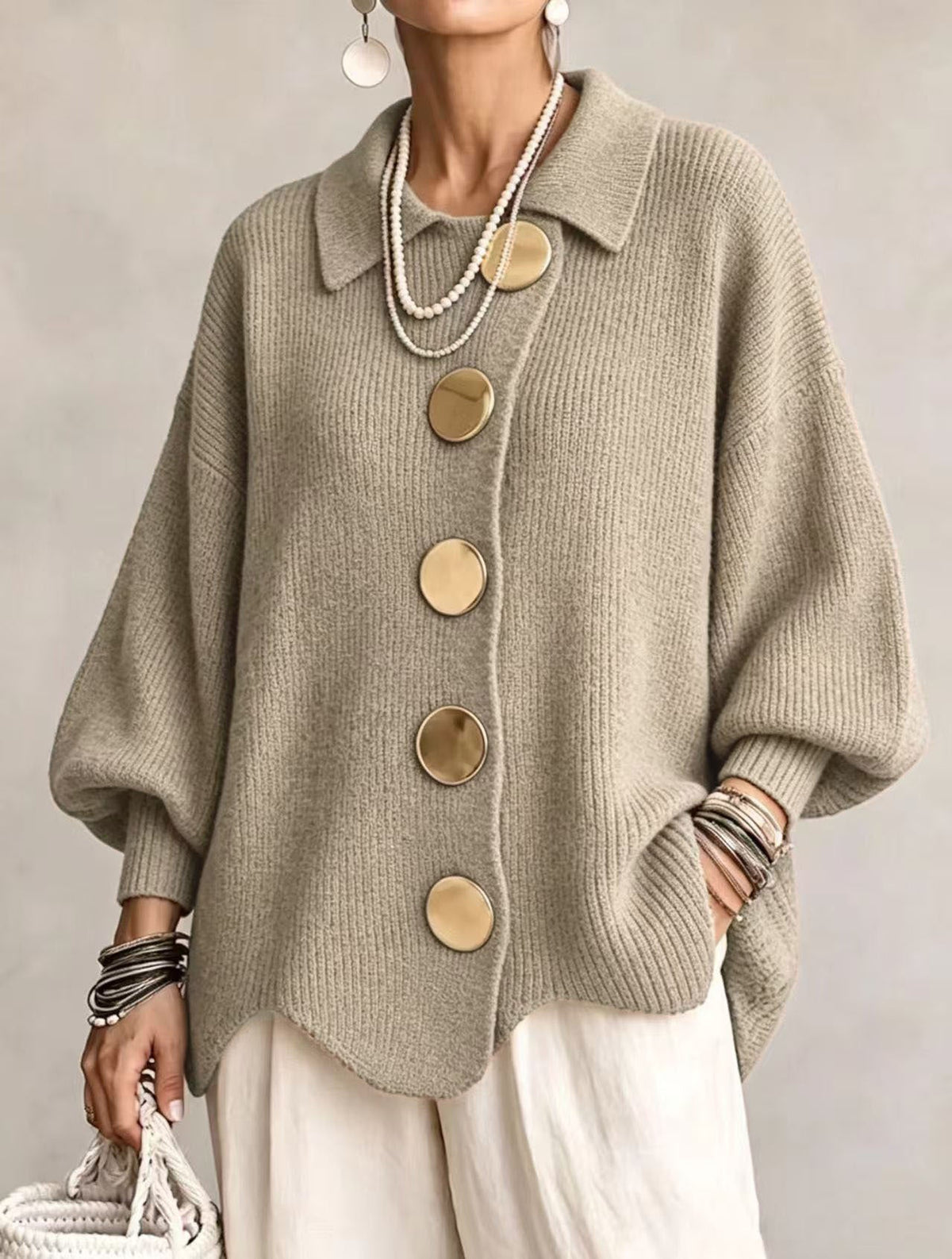 CLAIRE LYON | GILET EN TRICOTÉE À COL OVERSIZE POUR FEMMES