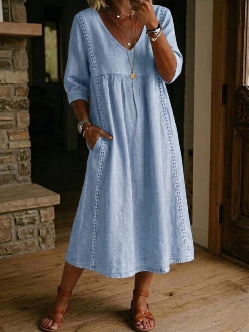 CLAIRE LYON | ROBE MIDI CLASSIQUE COL V FEMME