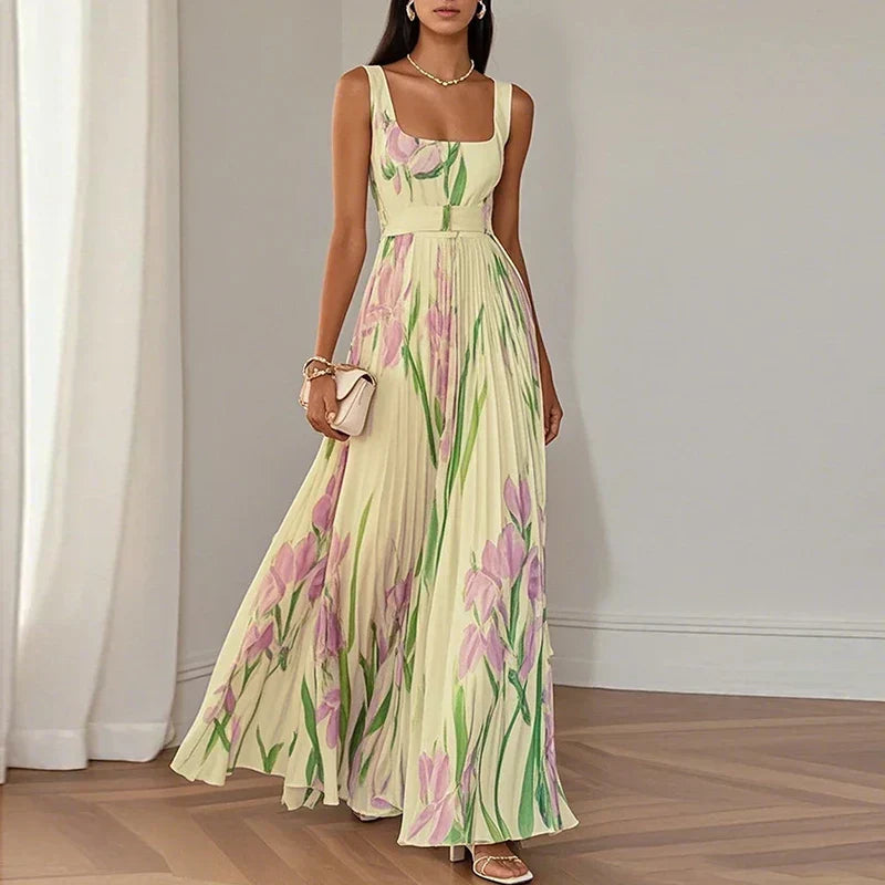 CLAIRE LYON | ROBE MAXI PLISSÉE À IMPRIMÉ FLORALE ÉLÉGANT POUR FEMMES