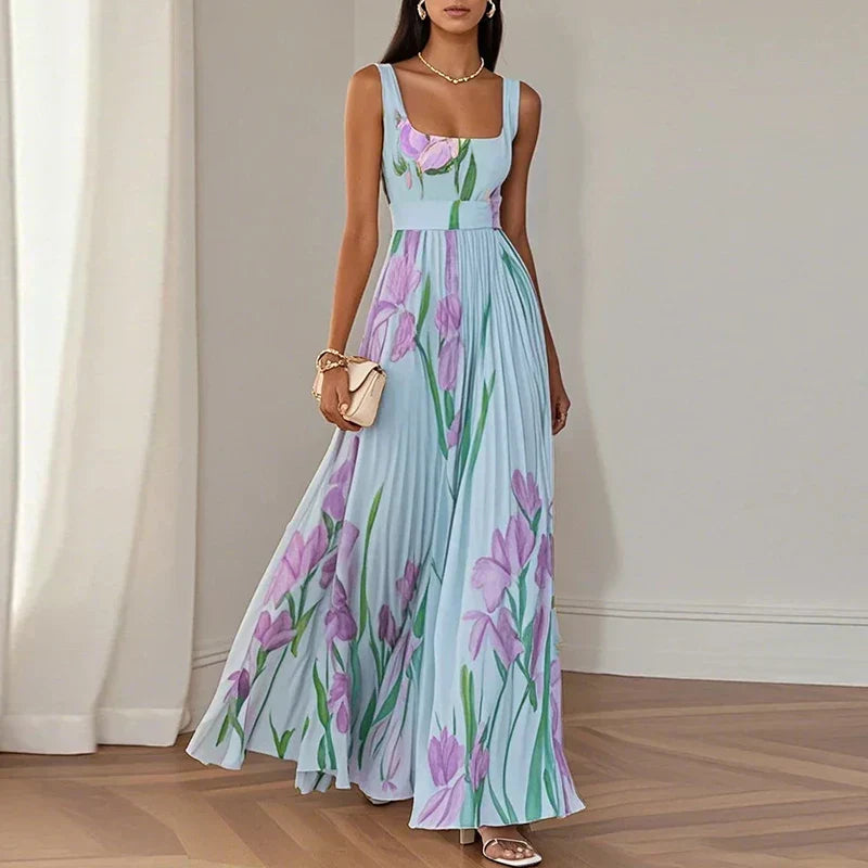 CLAIRE LYON | ROBE MAXI PLISSÉE À IMPRIMÉ FLORALE ÉLÉGANT POUR FEMMES