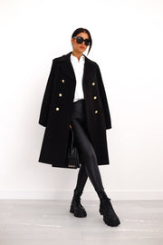 Manteau femme long à boutons coupe élégante en maille mélangée usage urbain