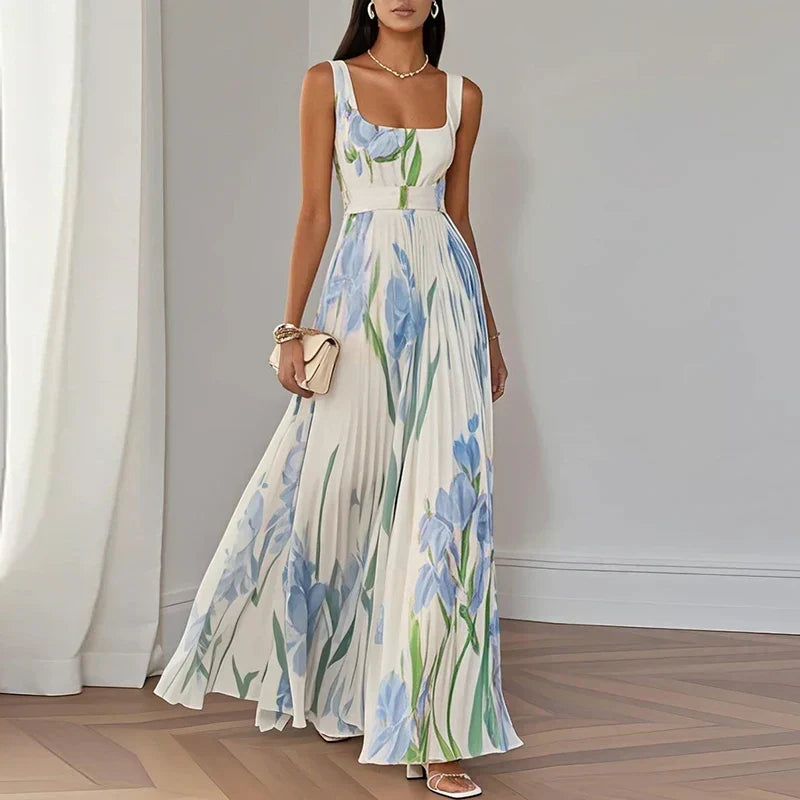 CLAIRE LYON | ROBE MAXI PLISSÉE À IMPRIMÉ FLORALE ÉLÉGANT POUR FEMMES