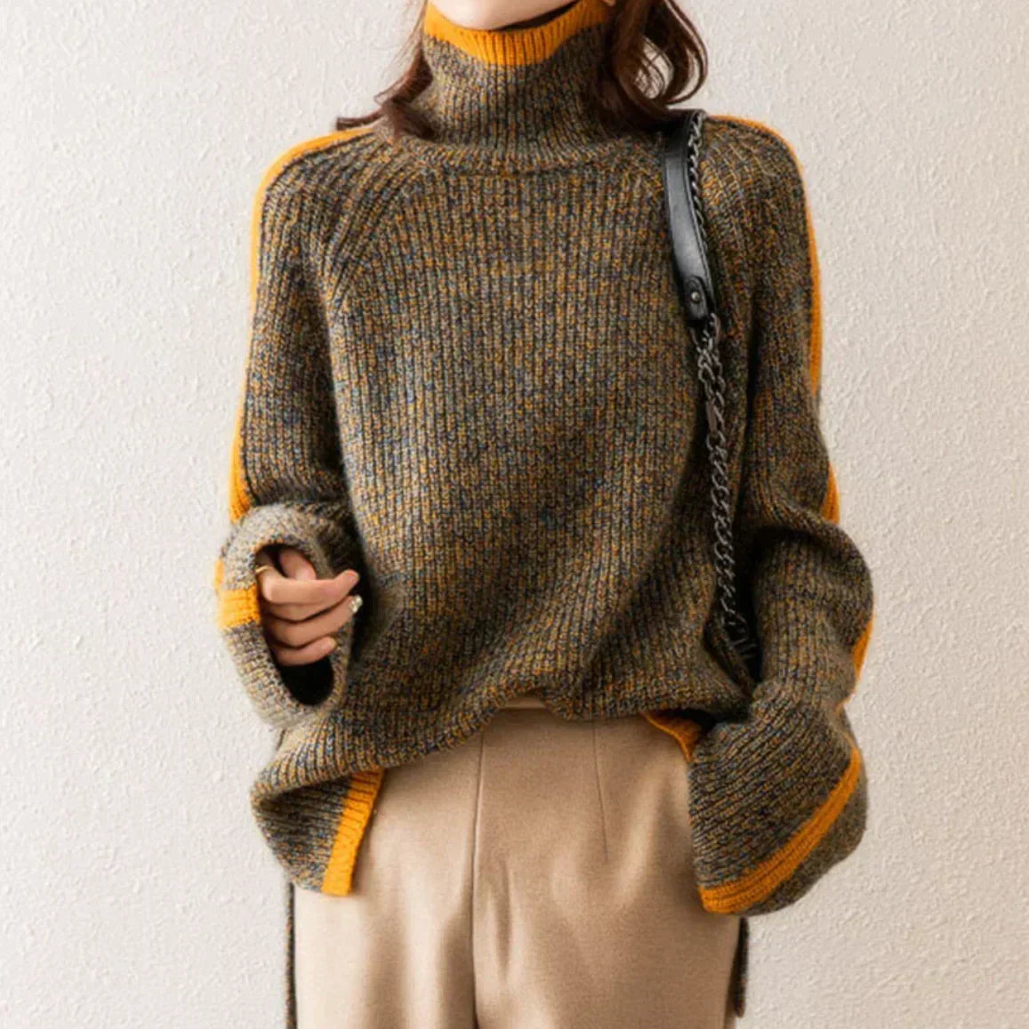 Éléonore - Pull Maille Oversize Col Roulé Élégance Femme