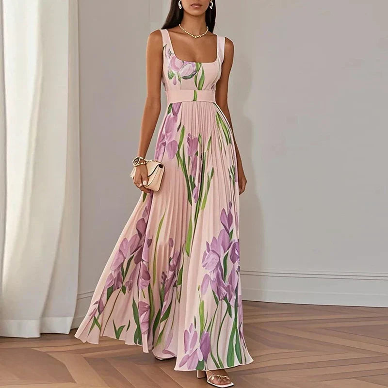 CLAIRE LYON | ROBE MAXI PLISSÉE À IMPRIMÉ FLORALE ÉLÉGANT POUR FEMMES
