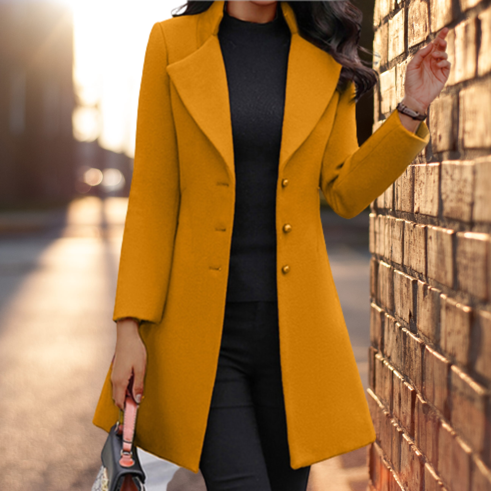 Manteau Femme Élégant En Mélange De Maille Coupe Cintrée Boutonné Usage Quotidien