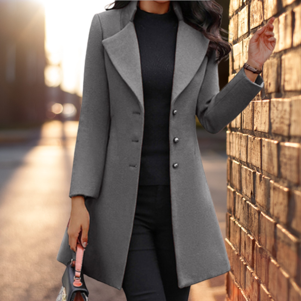 Manteau Femme Élégant En Mélange De Maille Coupe Cintrée Boutonné Usage Quotidien