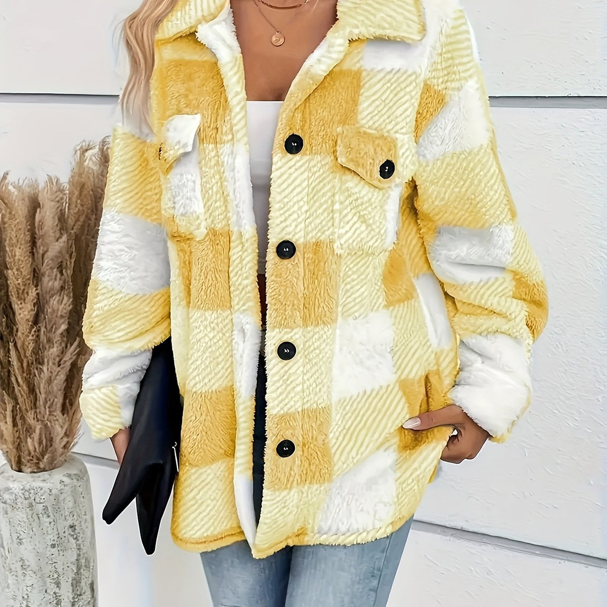 Veste d’hiver en peluche à carreaux – Chaude et confortable