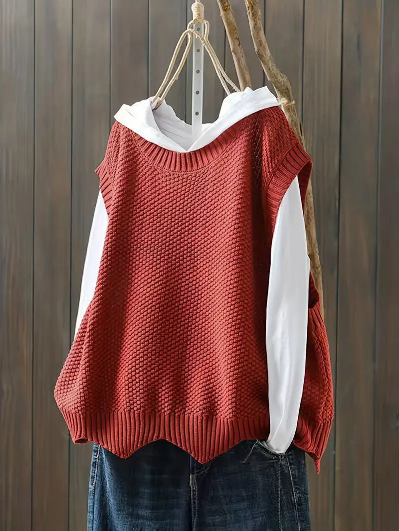 Camille - Pull Sans Manches Col Rond Débardeur Chic Femme