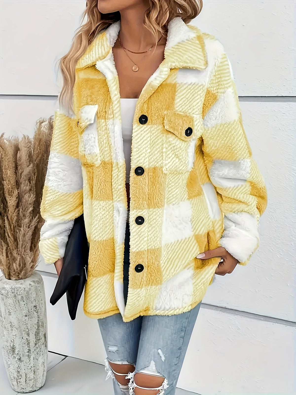 Veste d’hiver en peluche à carreaux – Chaude et confortable