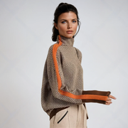 Pull rayé à col montant pour femme chaud et moderne