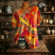 T-shirt femme à col V avec imprimé abstrait