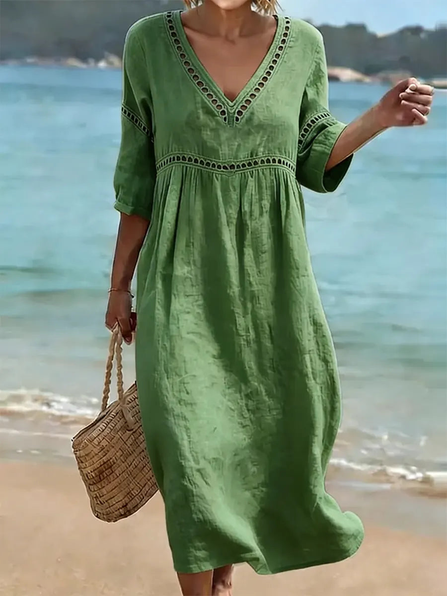 CLAIRE LYON | CHIC ROBE MIDI À COL EN V POUR FEMMES