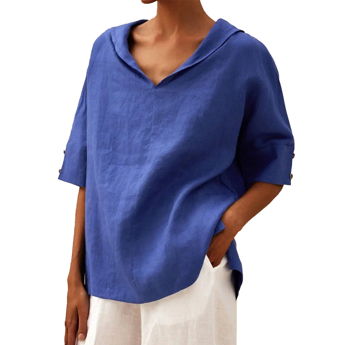 CLAIRE LYON | BLOUSE EN LIN À COL EN V POUR FEMMES