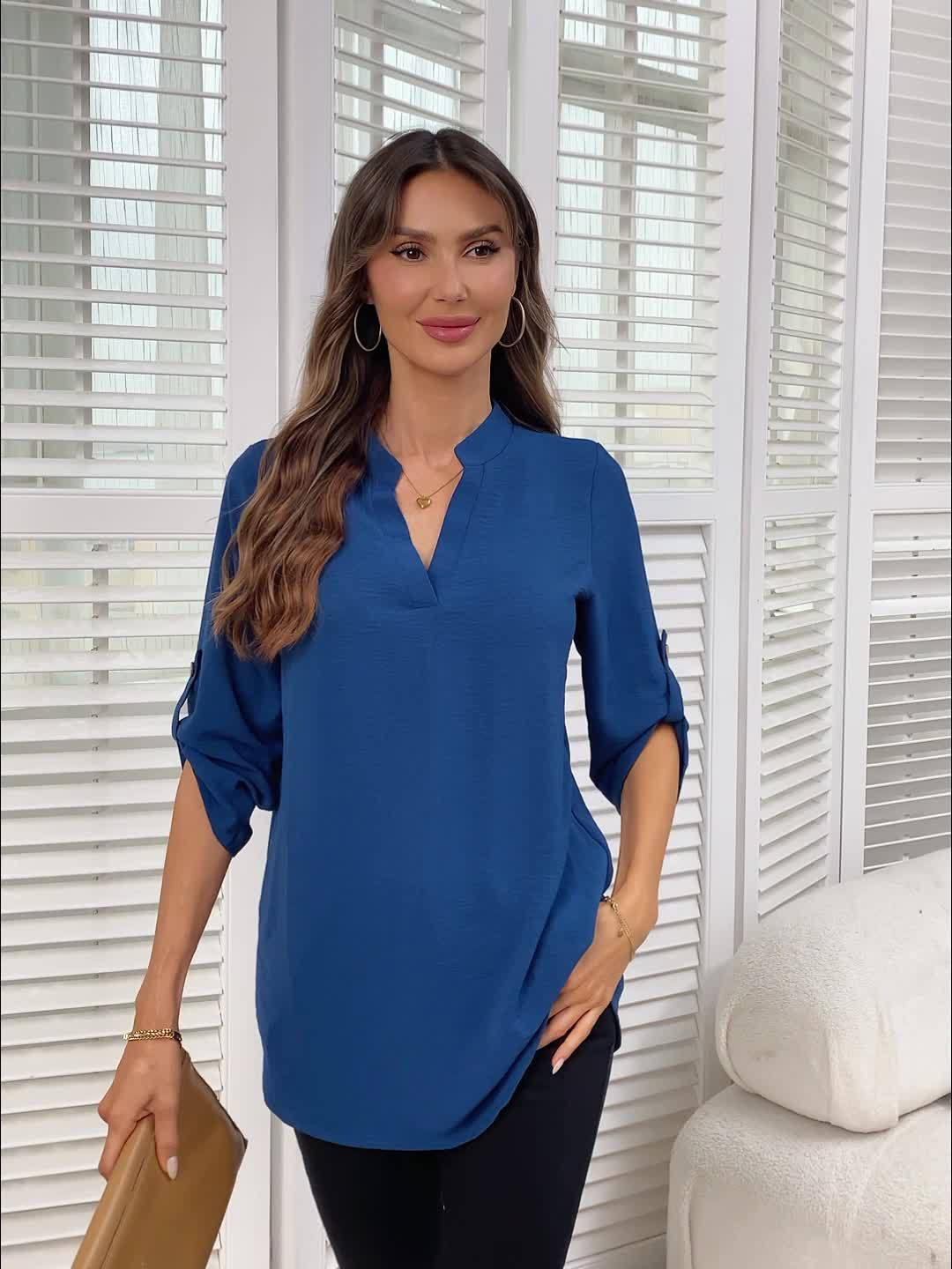 CLAIRE LYON | BLOUSE CHIC QUOTIDIENNE COL V À MANCHES 3/4 POUR FEMME