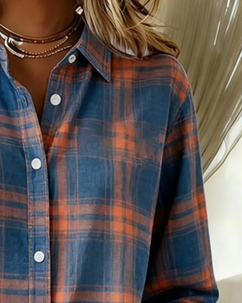 Chemise femme à carreaux col revers | Élégante & confortable