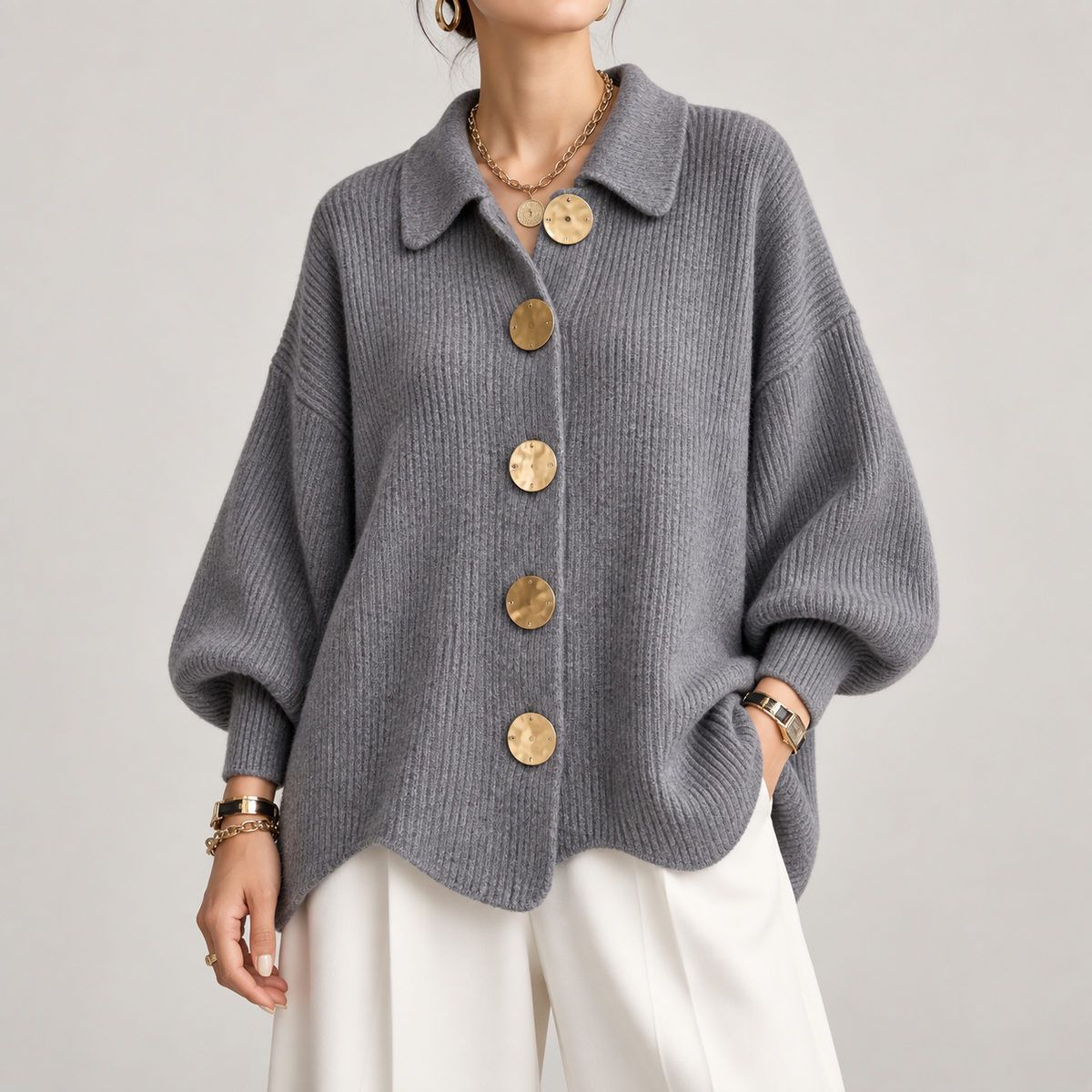 CLAIRE LYON | GILET EN TRICOTÉE À COL OVERSIZE POUR FEMMES