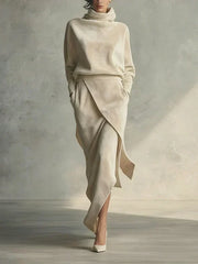 Ensemble en Velours de Couleur Unie avec Design Asymétrique
