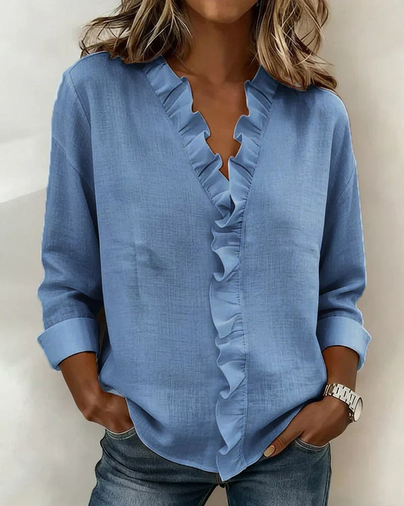 CLAIRE LYON | BLOUSE À COL VOLANTÉ EN V POUR FEMMES