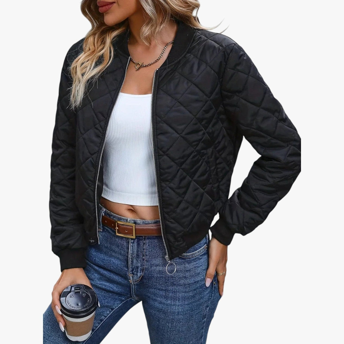 Bomber Matelassé Femme À Motif Losanges – Veste Légère Et Moderne