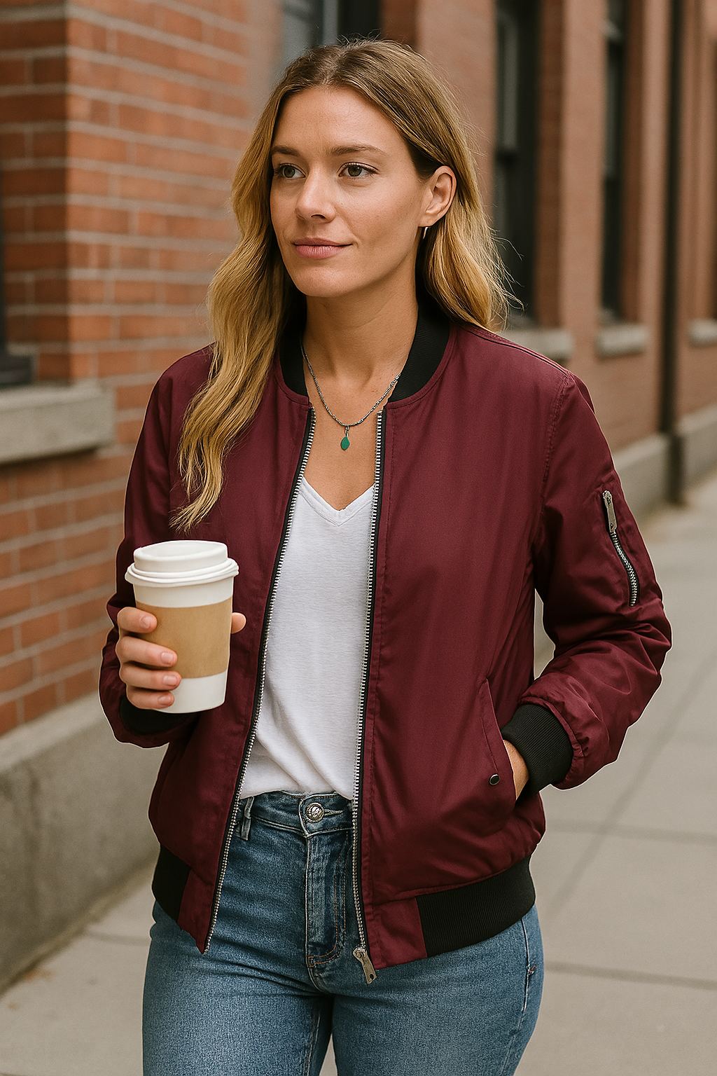 Blouson bomber femme zippé coupe confortable style casual quotidien