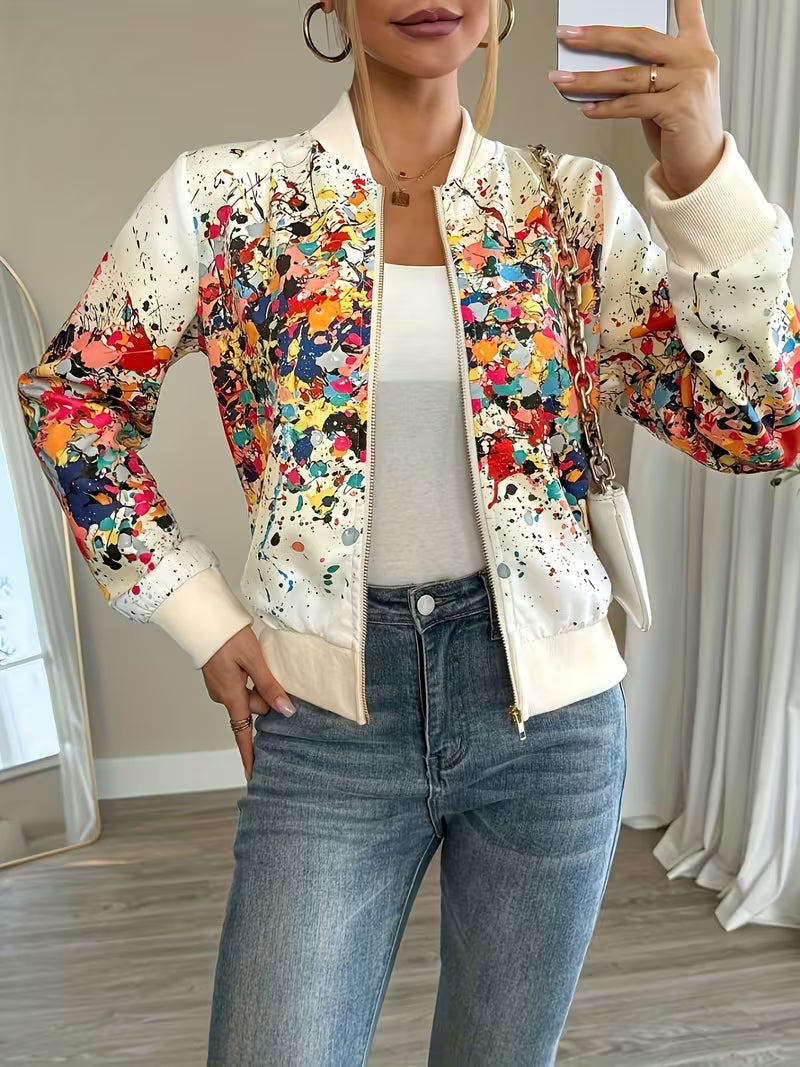 Veste bomber femme imprimée à fermeture zippée