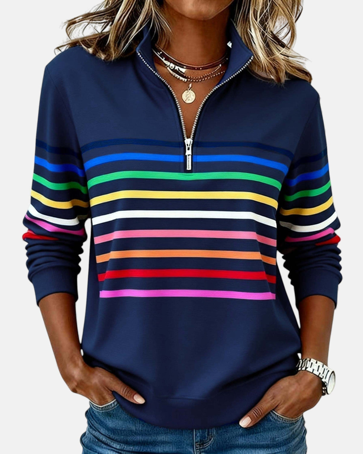 CLAIRE LYON | PULL RAYÉ À FERMETURE ÉCLAIR POUR FEMMES
