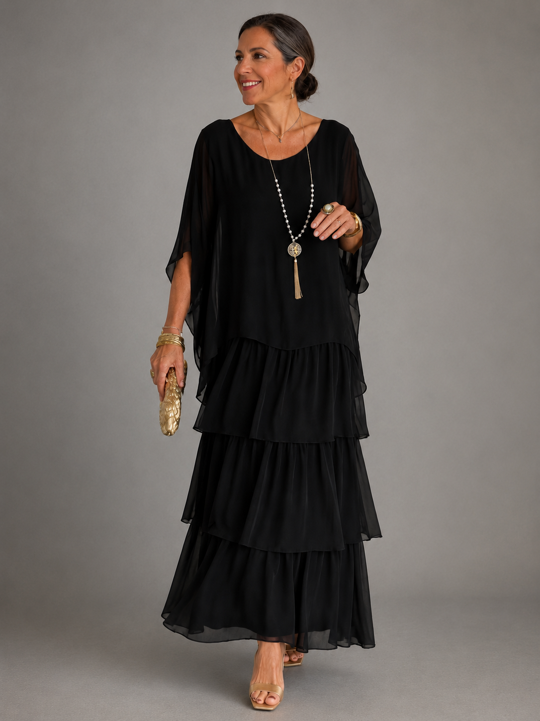 CLAIRE LYON | ROBE MAXI EN CHIFFON SUPERPOSÉE POUR FEMMES