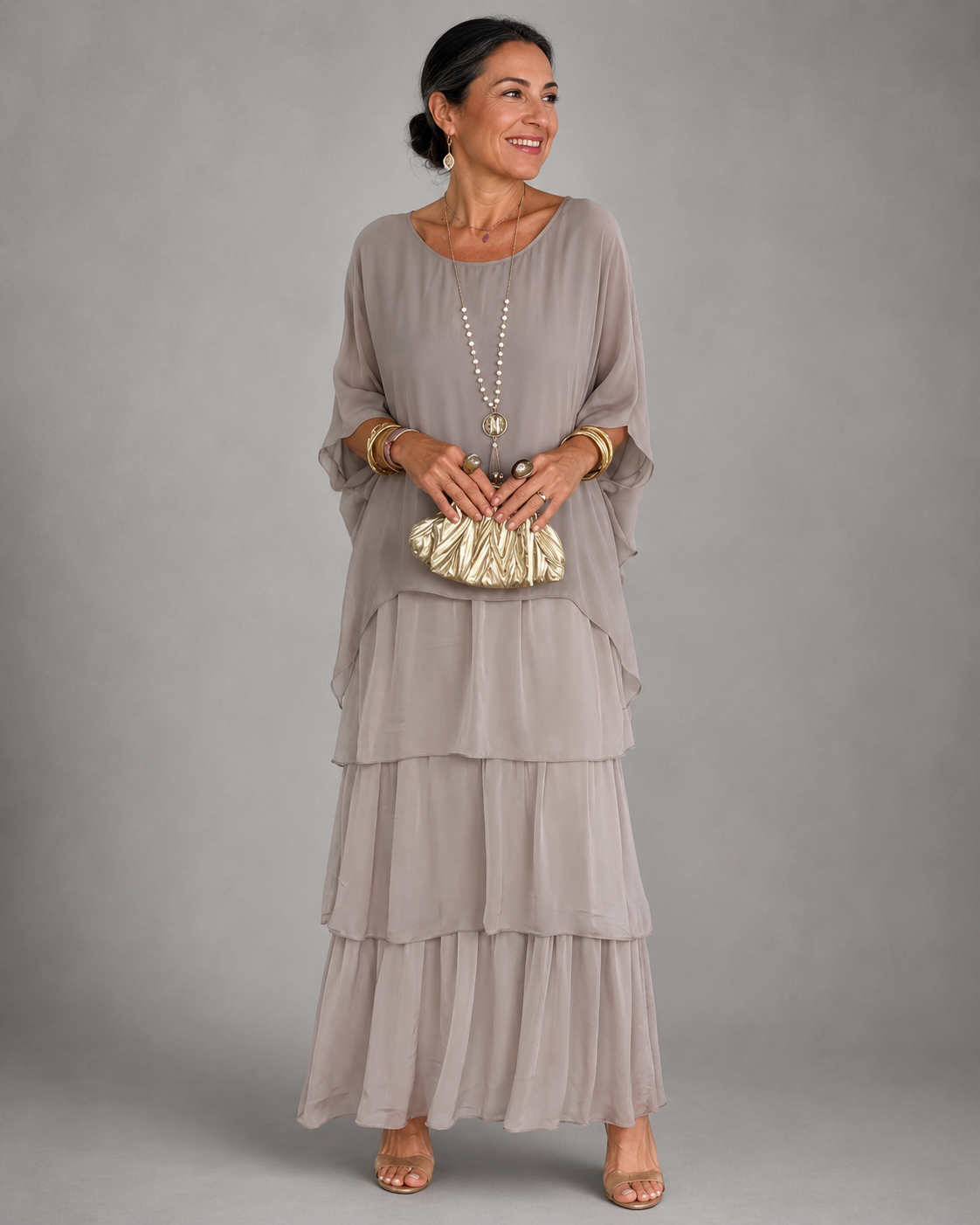 CLAIRE LYON | ROBE MAXI EN CHIFFON SUPERPOSÉE POUR FEMMES