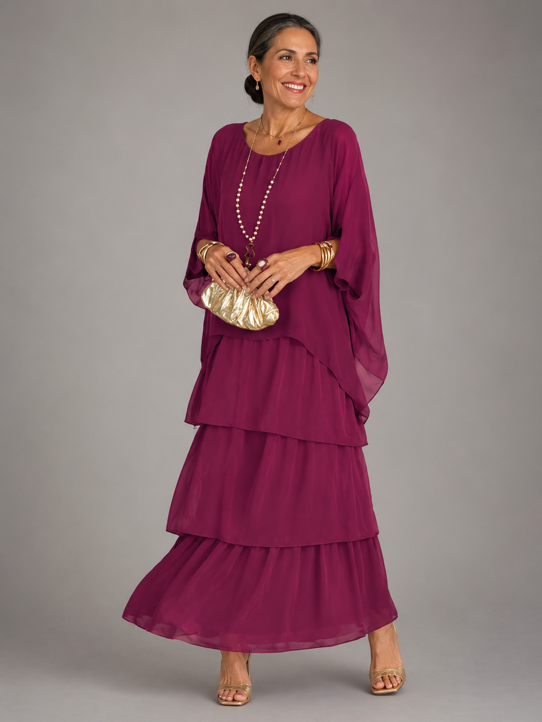 CLAIRE LYON | ROBE MAXI EN CHIFFON SUPERPOSÉE POUR FEMMES