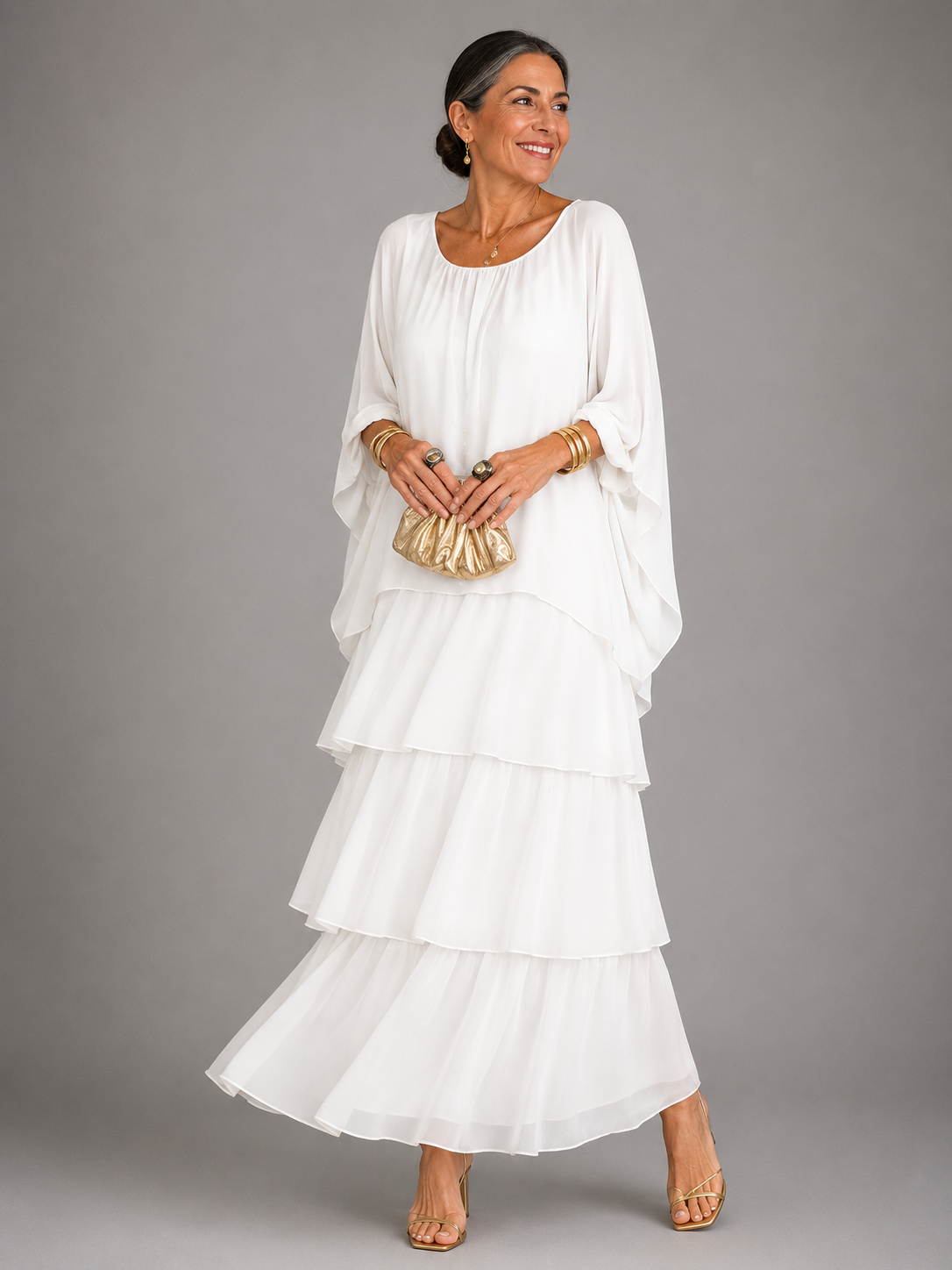 CLAIRE LYON | ROBE MAXI EN CHIFFON SUPERPOSÉE POUR FEMMES