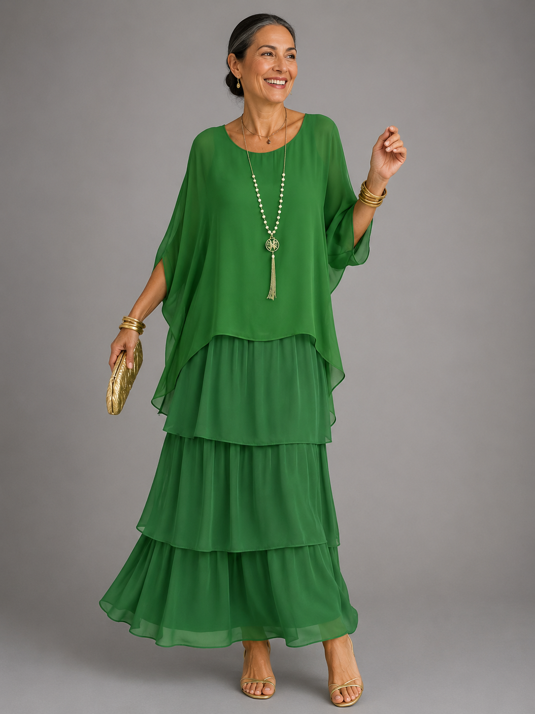 CLAIRE LYON | ROBE MAXI EN CHIFFON SUPERPOSÉE POUR FEMMES