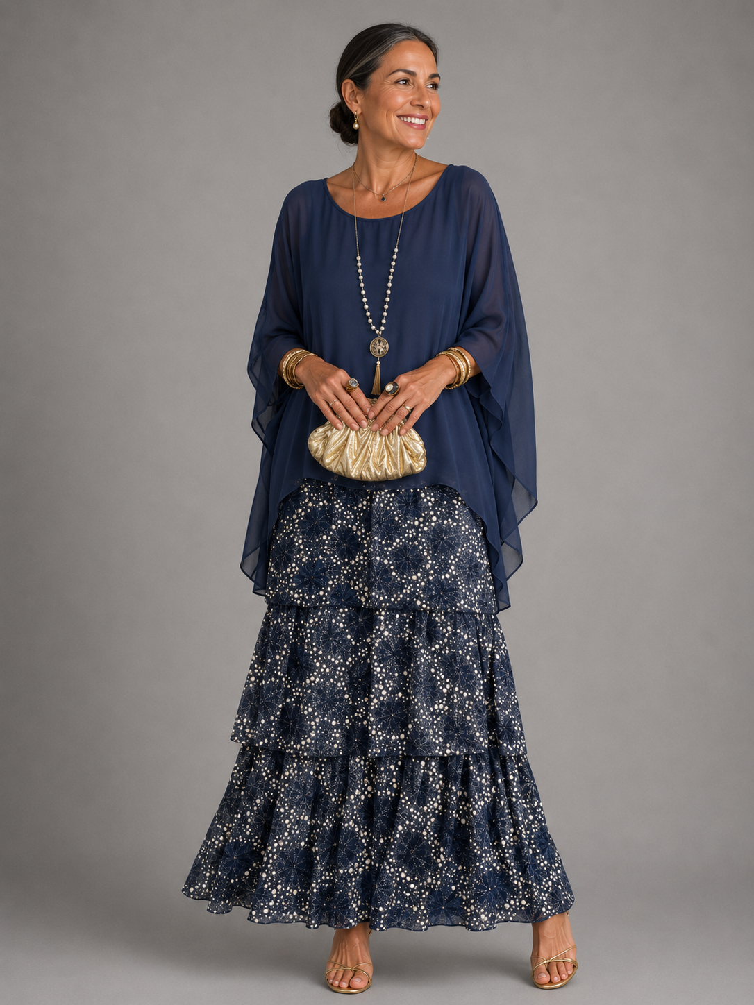 CLAIRE LYON | ROBE MAXI EN CHIFFON SUPERPOSÉE POUR FEMMES