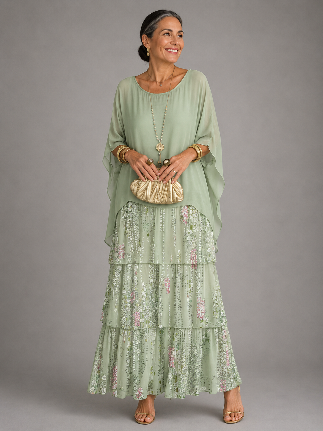 CLAIRE LYON | ROBE MAXI EN CHIFFON SUPERPOSÉE POUR FEMMES