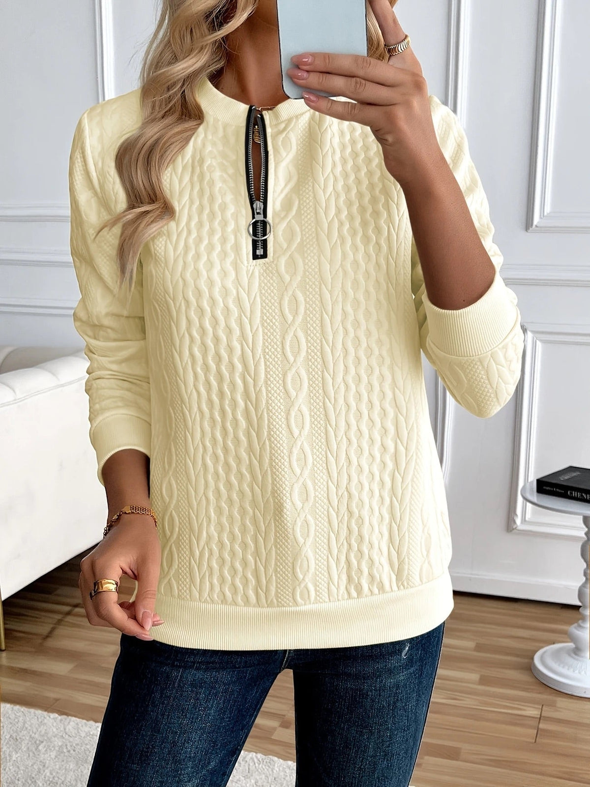 CLAIRE LYON | SWEAT ZIPPÉ TEXTURÉ POUR FEMMES