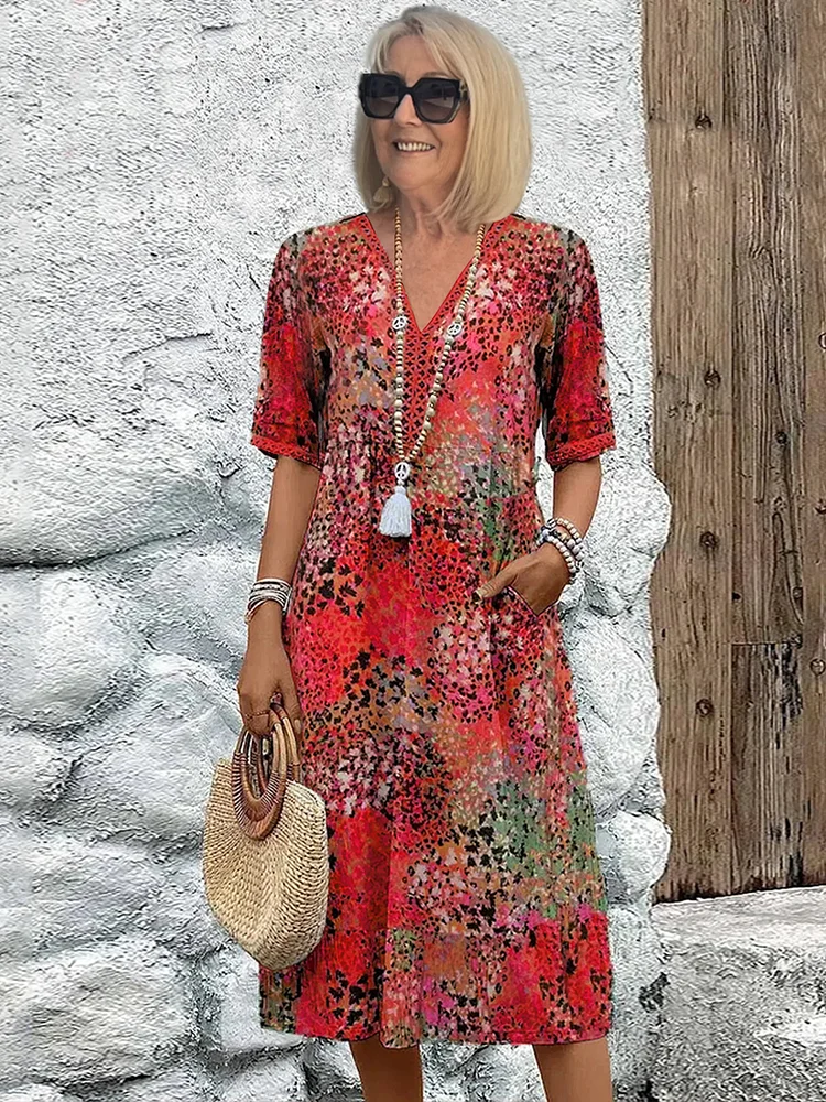 CLAIRE LYON | ROBE MIDI IMPRIMÉE CLASSIQUE POUR FEMME