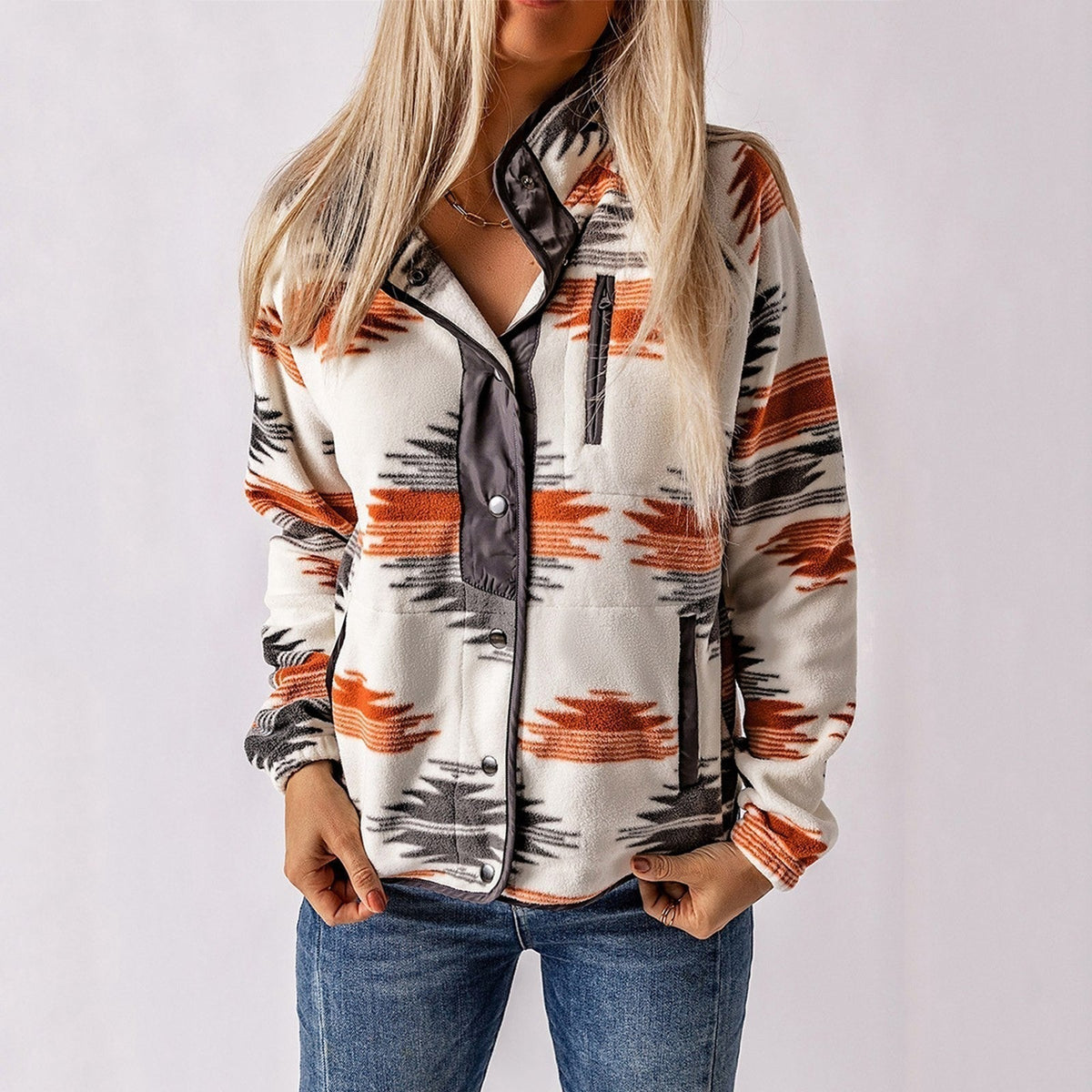 Veste polaire femme imprimée – veste chaude casual en tissu doux pour automne hiver