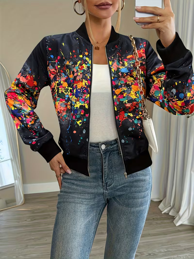Veste bomber femme imprimée à fermeture zippée