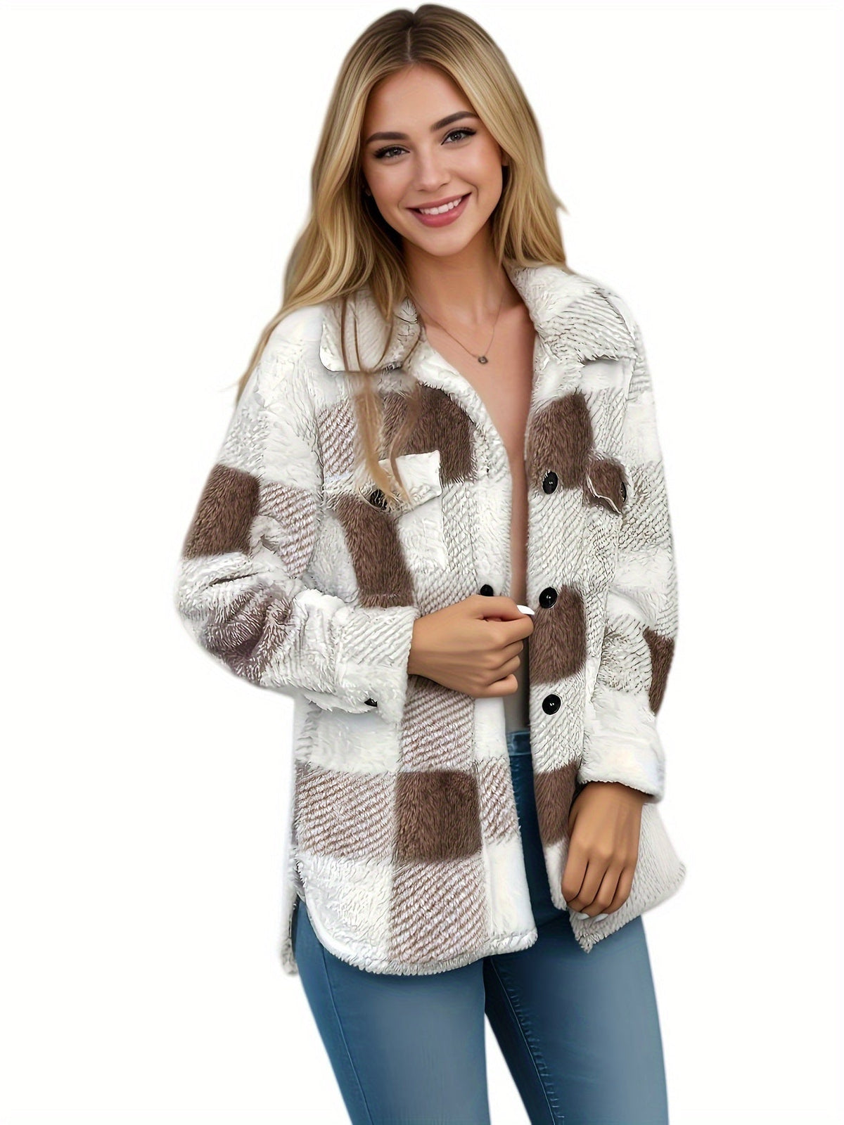 Veste d’hiver en peluche à carreaux – Chaude et confortable