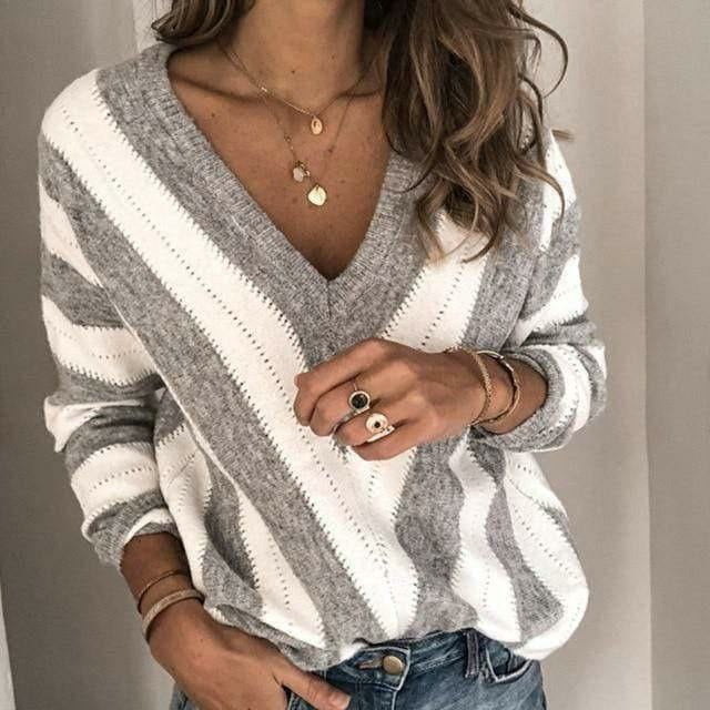 CLAIRE LYON | PULL RAYÉ COL V POUR FEMMES