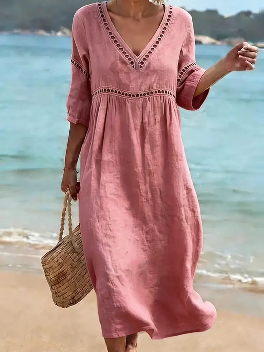 CLAIRE LYON | CHIC ROBE MIDI À COL EN V POUR FEMMES