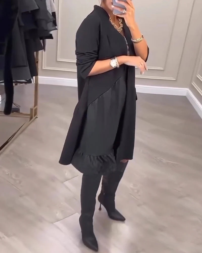 Robe femme coupe A à col V – Élégance artistique et confort hivernal