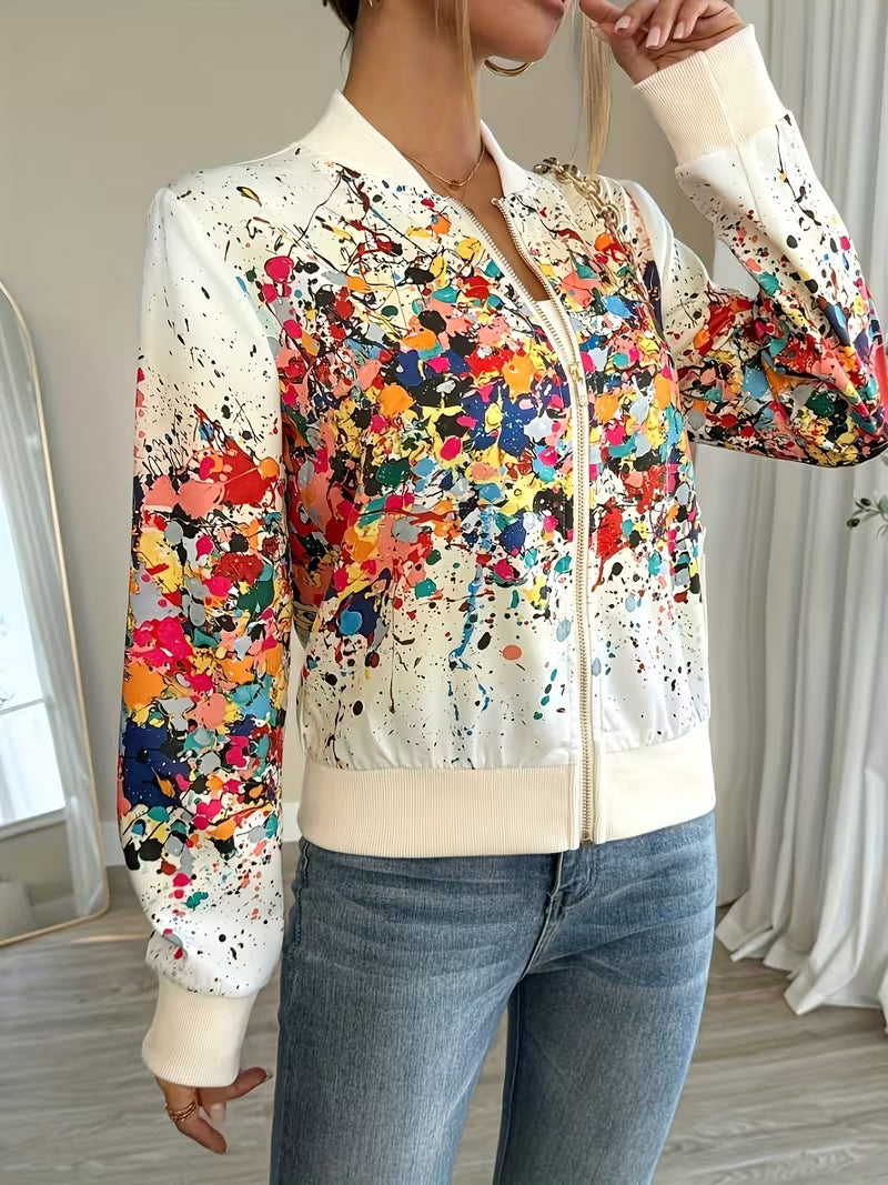 Veste bomber femme imprimée à fermeture zippée