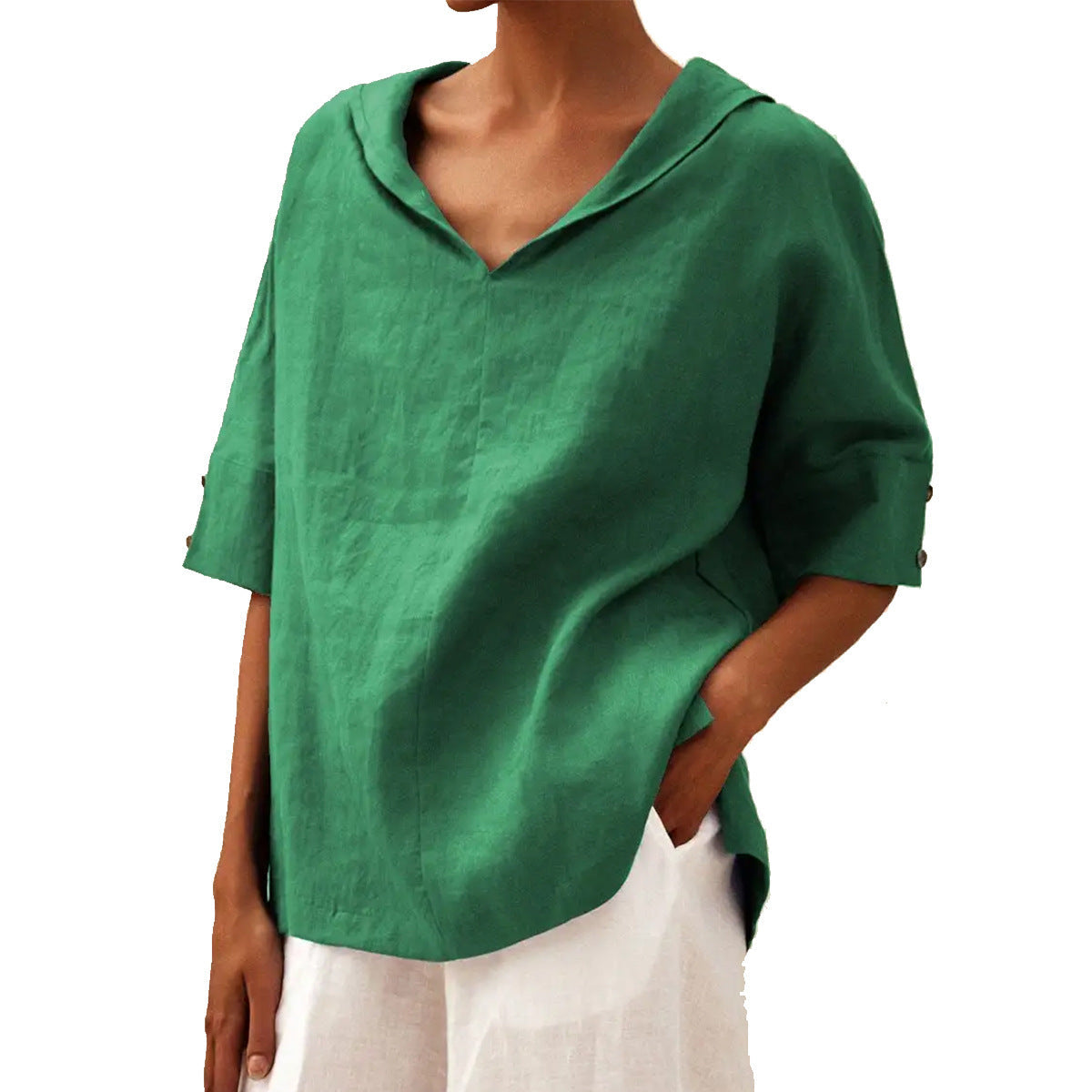 CLAIRE LYON | BLOUSE EN LIN À COL EN V POUR FEMMES