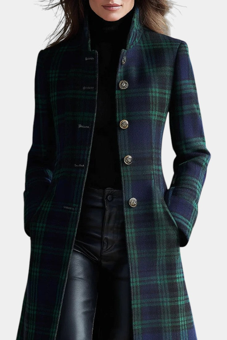 CLAIRE LYON | MANTEAU À CARREAUX BLEU-VERT POUR FEMMES