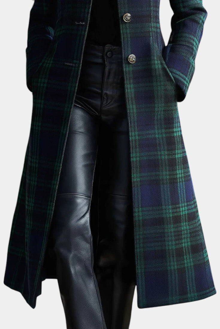 CLAIRE LYON | MANTEAU À CARREAUX BLEU-VERT POUR FEMMES