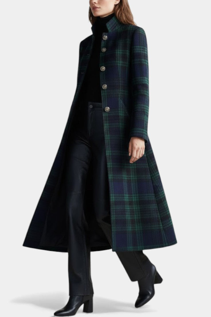 CLAIRE LYON | MANTEAU À CARREAUX BLEU-VERT POUR FEMMES
